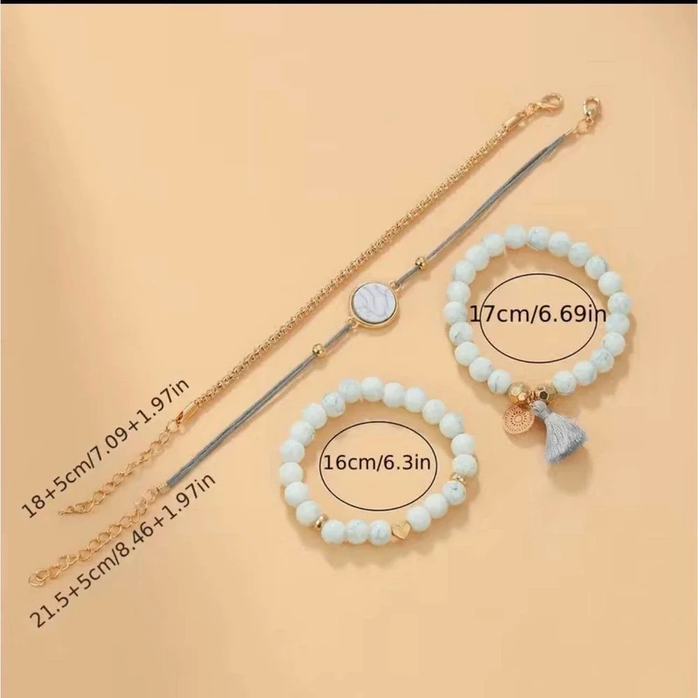 4 pcs turquoise tassel bracelet set